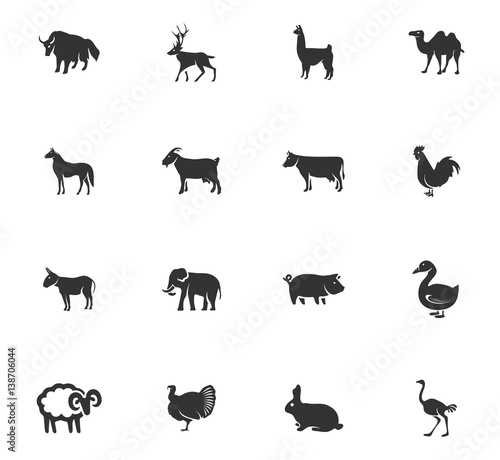 livestock and farm animals icons set © lisess