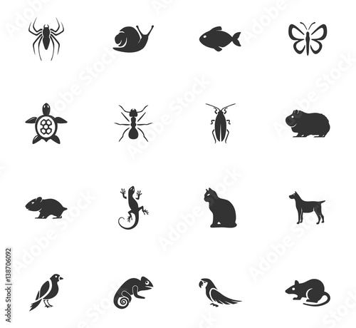 Pets types icons set