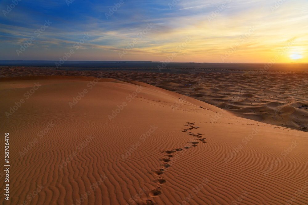 Sunrise in Erg Chebbi Sand dunes near Merzouga, Morocco Sunrise in Erg Chebbi Sand dunes near Merzouga, Morocco