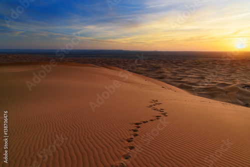 Sunrise in Erg Chebbi Sand dunes near Merzouga, Morocco