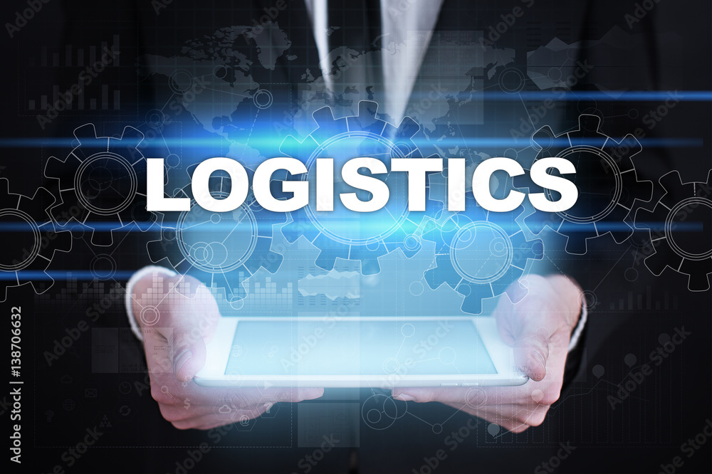 Businessman holding tablet PC with logistics concept. Businessman holding tablet PC with logistics concept.