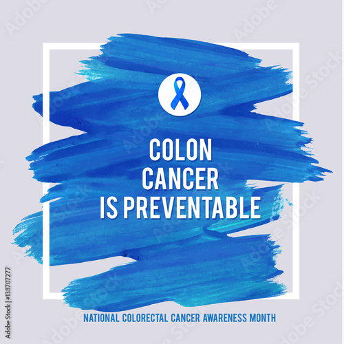 CLORECTAL Cancer Awareness Creative Grey and Blue Poster. Brush Stroke and Silk Ribbon Symbol. National Colon Cancer Awareness Month Banner. Brush Stroke and Text. Medical Square Design