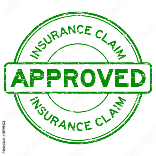 Grunge green insurance claim approved round rubber seal stamp