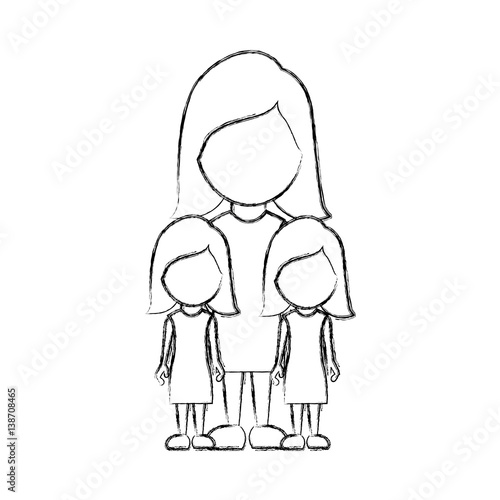 figure woman her girls twins icon, vectores illustraction design