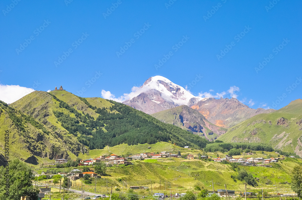 Panorama Kazbek and the surrounding mountain landscape