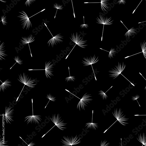 Seamless pattern black with dandelion fluff silhouette