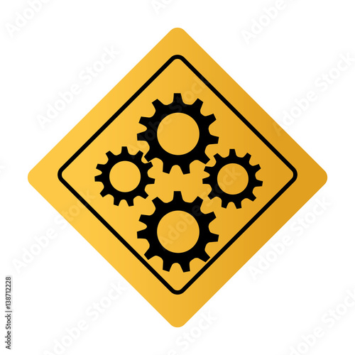 color square road sign with gear wheels vector illustration