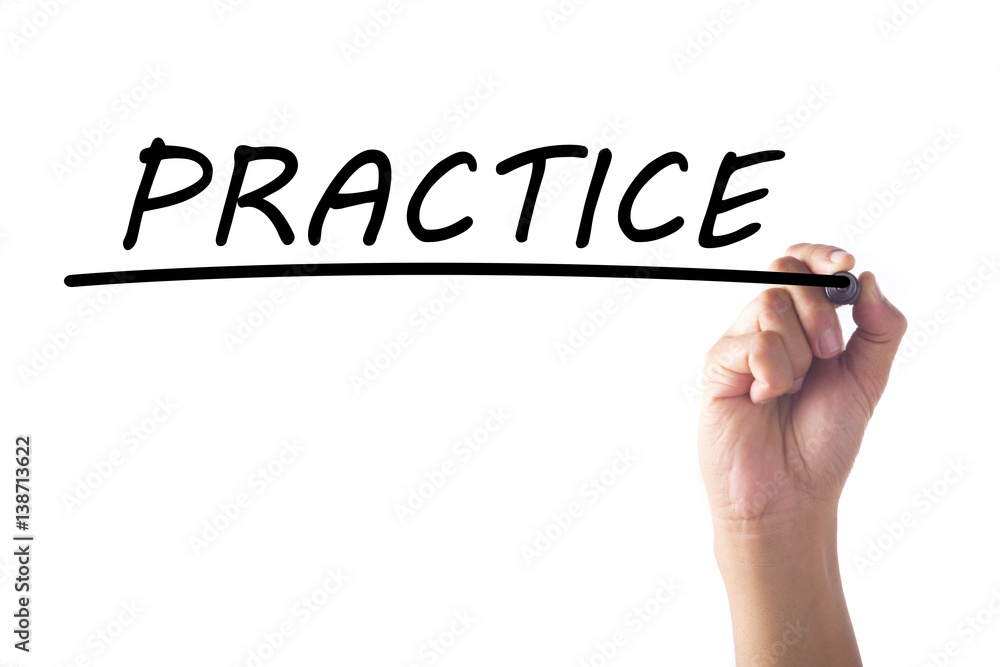 Hand writing PRACTICE word on transparent board Hand writing PRACTICE word on transparent board