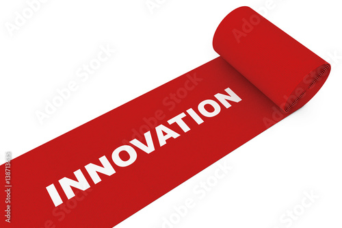 Fotografie Unrolled Red Carpet with Innovation Sign. 3d Rendering