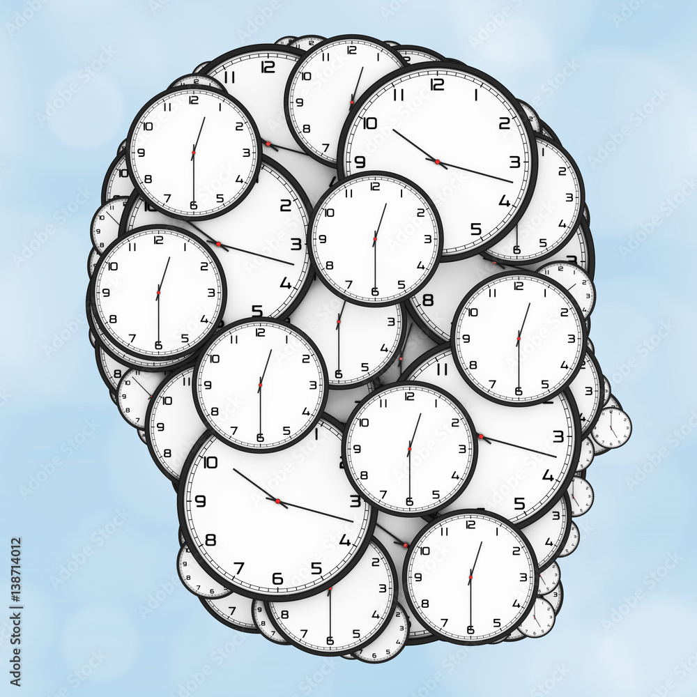 Fototapeta premium Deadline Pressure Concept. Modern Clocks Shaped as a Human Head. 3d Rendering