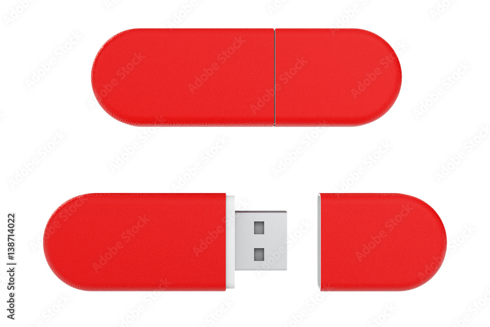 Red Leather USB Flash Memory Drives. 3d Rendering Red Leather USB Flash Memory Drives. 3d Rendering