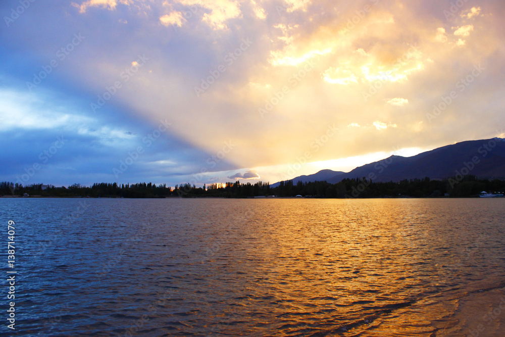 Sunset with the shimmering colors of the sky on the lake Sunset with the shimmering colors of the sky on the lake
