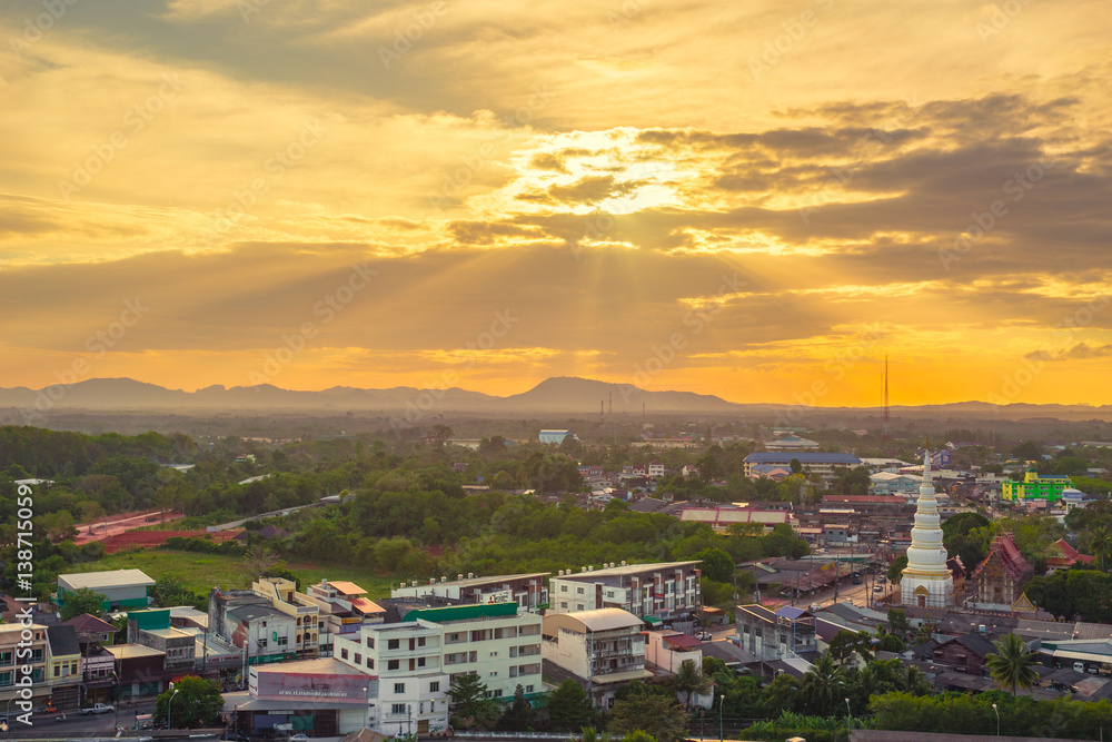 Trang city of Thailand with sunset twilight beautiful sky.