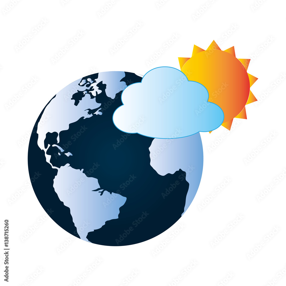 colorful earth world map with cloud and sun vector illustration Stock ...