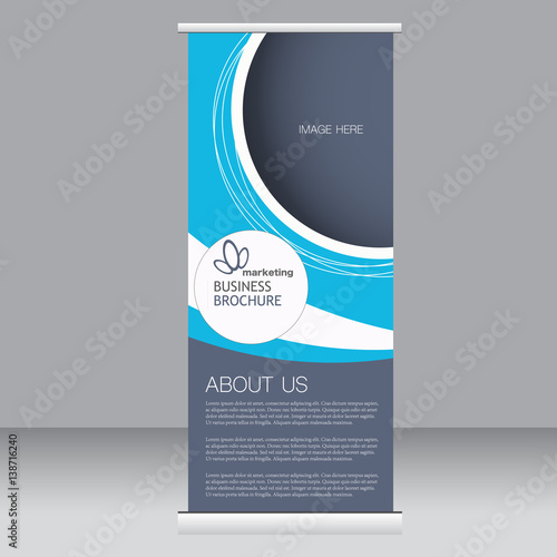 Roll up banner stand template. Abstract background for design,  business, education, advertisement. Blue color. Vector  illustration. © Natalie Adams