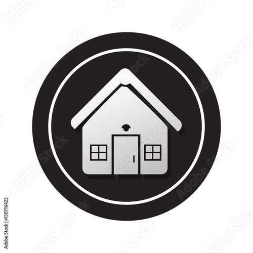 monochrome circular button facade house icon design vector illustration © Gstudio