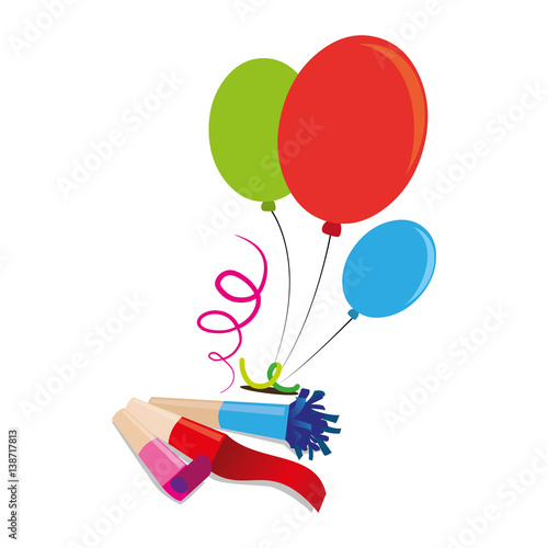 color silhouette with balloons and party blower vector illustration