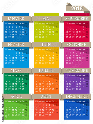 Calendar 2018 / French calendar for year 2018, week starts on Monday