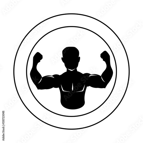 circular border silhouette half body muscle man vector illustration