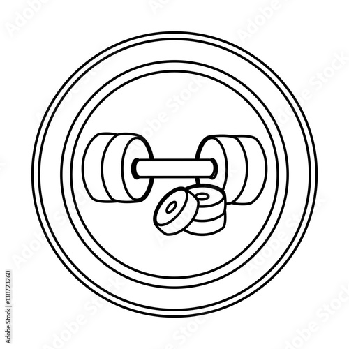 silhouette circular frame with set dumbbell with weight discs vector illustration