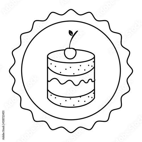 silhouette circular border with dessert with cream and cherry vector illustration