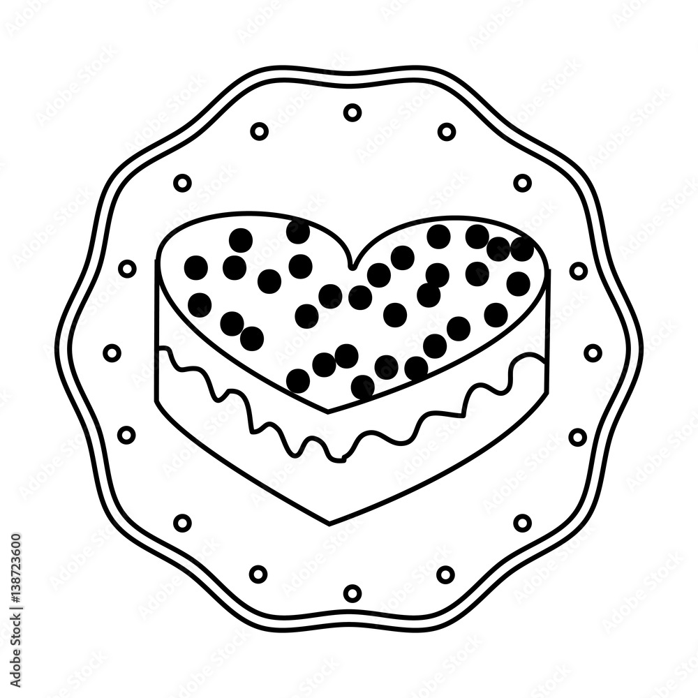 silhouette frame dotted with heart shape cake vector illustration Stock