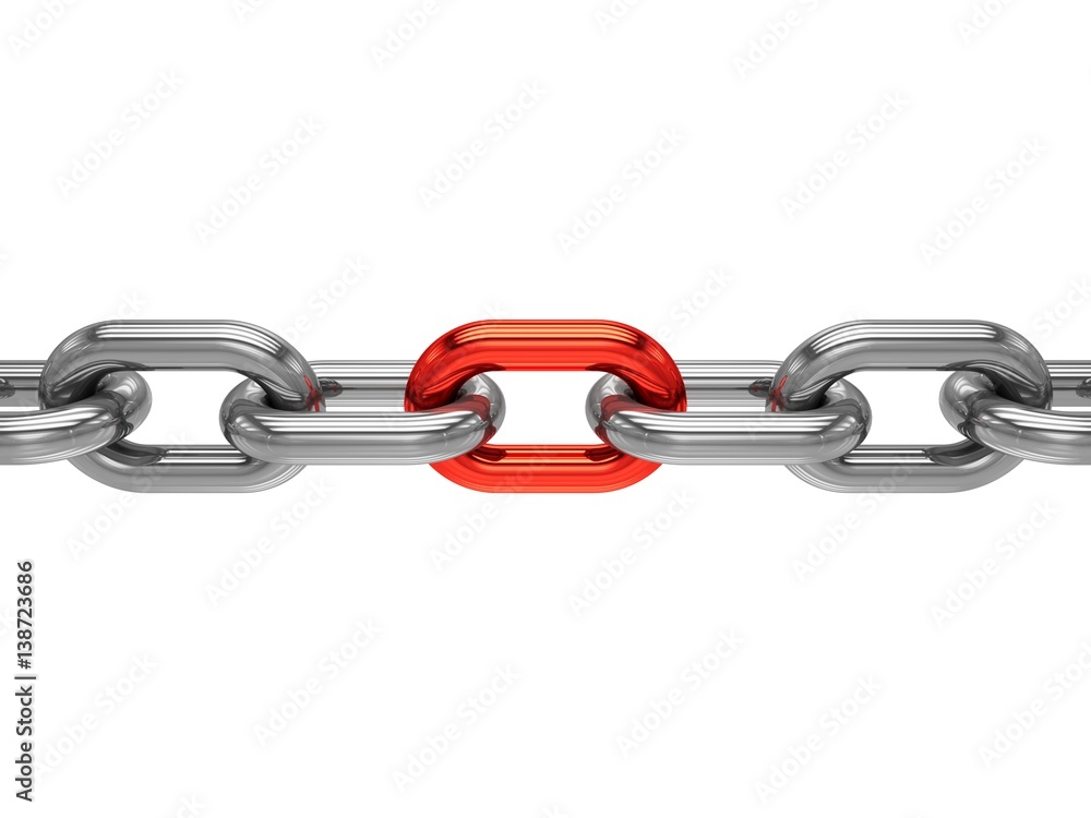 Obraz premium 3D rendering Chain with red link on white background