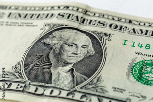 George Washington portrait on the USA one dollar banknote. Macro photo of cash m