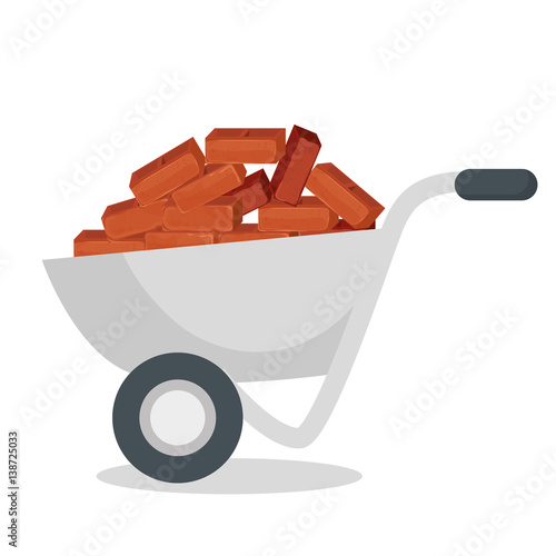 wheelbarrow construction with bricks vector illustration design