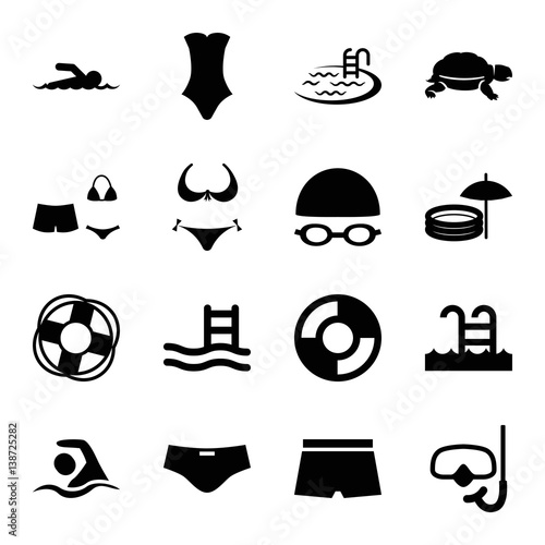 Set of 16 swim filled icons