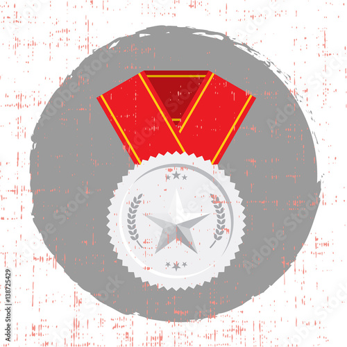 Silver Medal with star and red banner icon with grunge texture photo