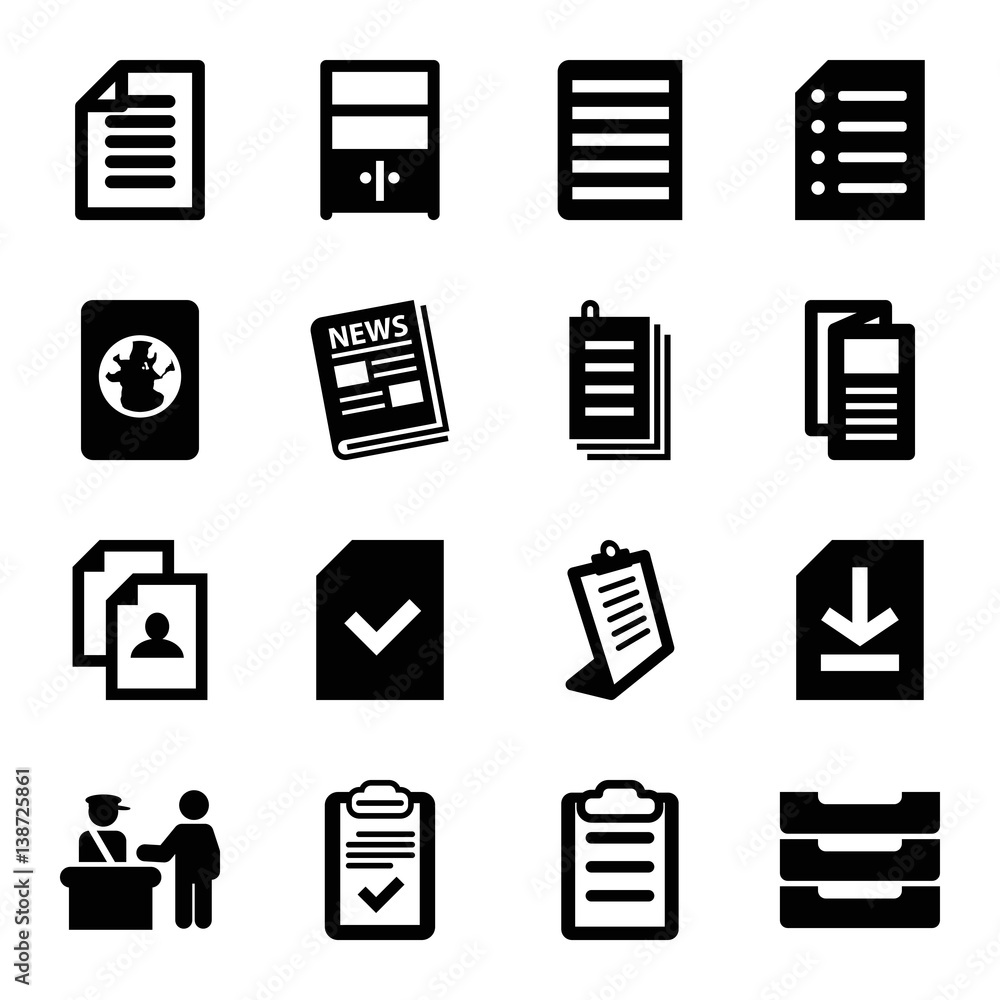 Set of 16 document filled icons Set of 16 document filled icons