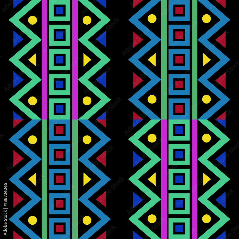 seamless colorful native geometry pattern on black background seamless colorful native geometry pattern on black background