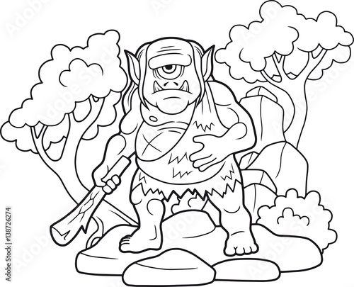 Fényképezés cartoon cyclops with a club in his hand