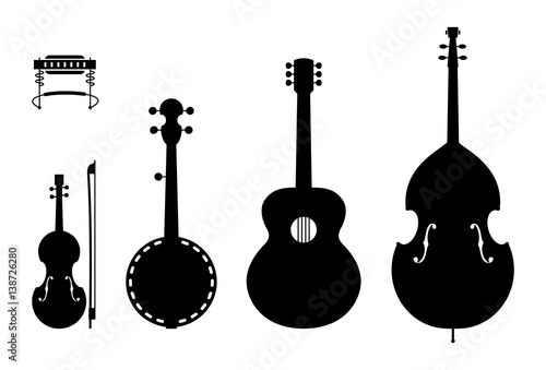 Vector Illustration of Music Instruments of a regular Country Music Band.