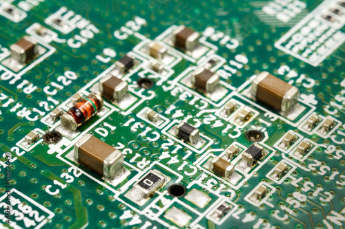 Fragment of the circuit board with electronic components