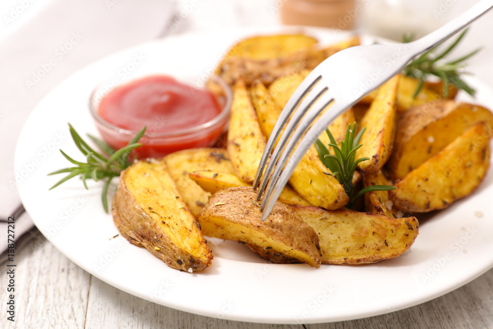 rustic potato with ketchup rustic potato with ketchup