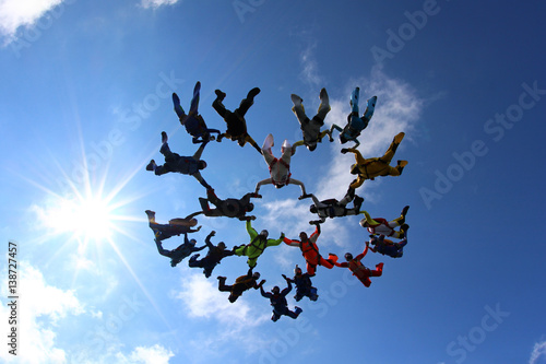 Formation of skydivers in the sky