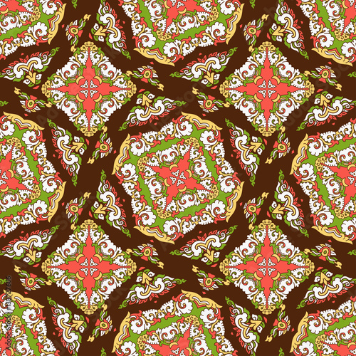 Seamless pattern texture. Indian, arabic, turkish style elements. Vintage vector card. Hand drawn doodle illustration. Floral pattern