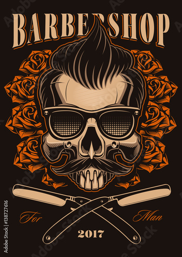 Barber skull with roses