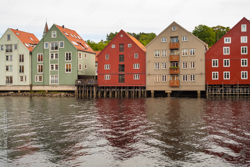 View from bridge to famous wooden colored houses in Trondheim. Norway. View from bridge to famous wooden colored houses in Trondheim. Norway.