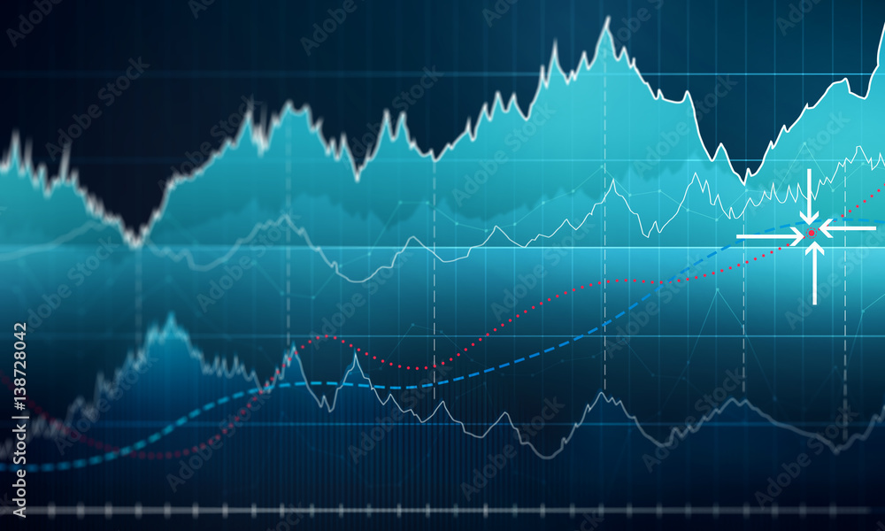 Chart with uptrend line graph, bar chart and diagram in bull market on dark blue background Chart with uptrend line graph, bar chart and diagram in bull market on dark blue background