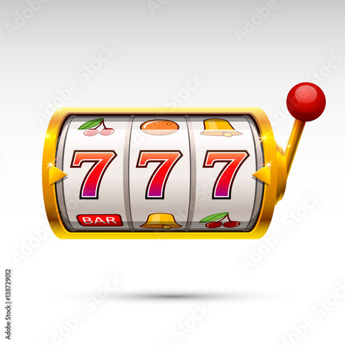 Golden slot machine wins the jackpot. isolated on white background