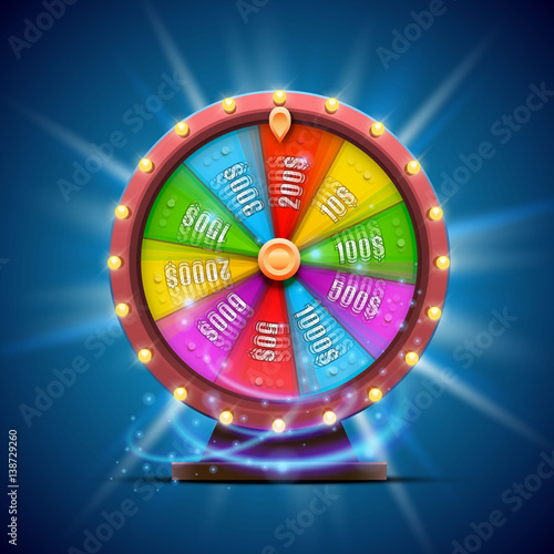 Colorful fortune wheel. isolated on blue background.