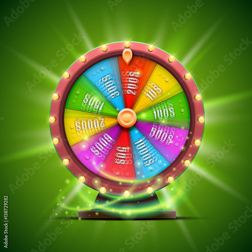 Colorful fortune wheel. isolated on green background.