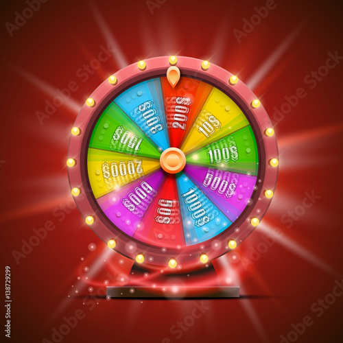 Colorful fortune wheel. isolated on red background.