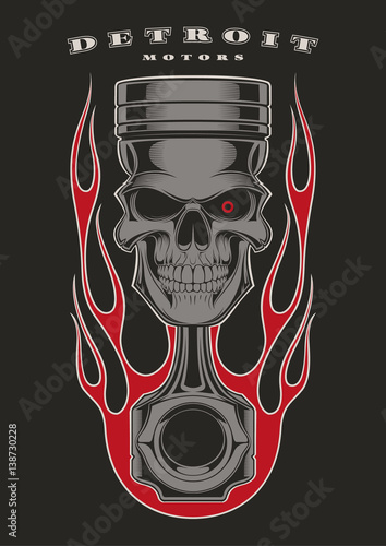 Skull piston biker emblem.