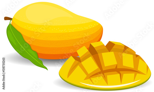 Fresh mango and a half of mango, fruit, transparent, Vector