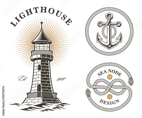 set of vintage sea design elements