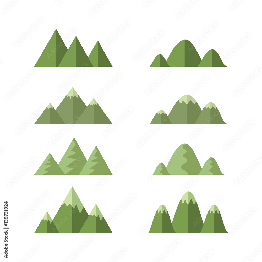set of green moutains , cartoon vector